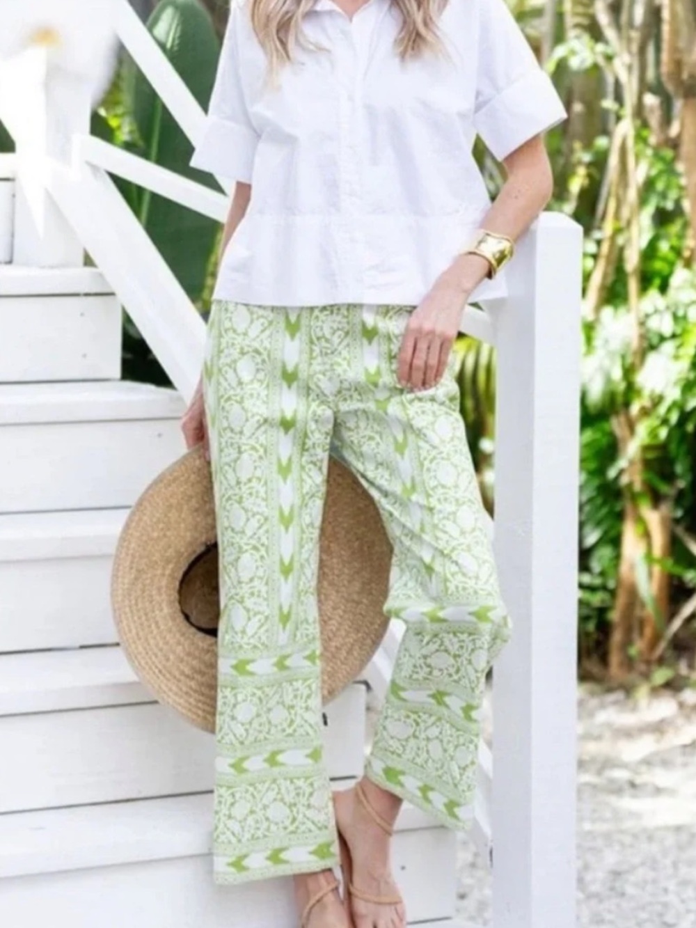 Julia Amory Babe Pant in Chartreuse Island Ikat large